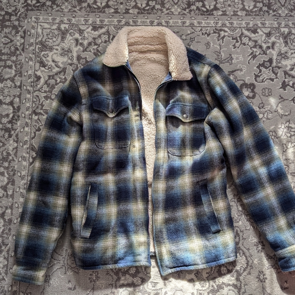 Aeropostale Blue and white flannel Sherpa jacket